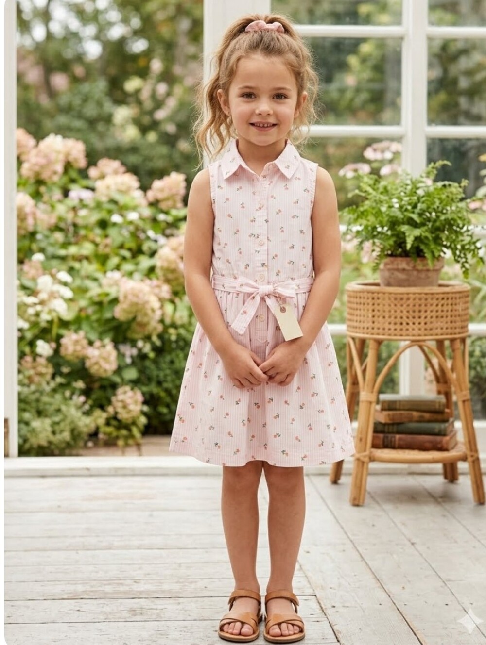 Carter's Light Pink Floral Sleeveless Tie-Waist Dress 4T